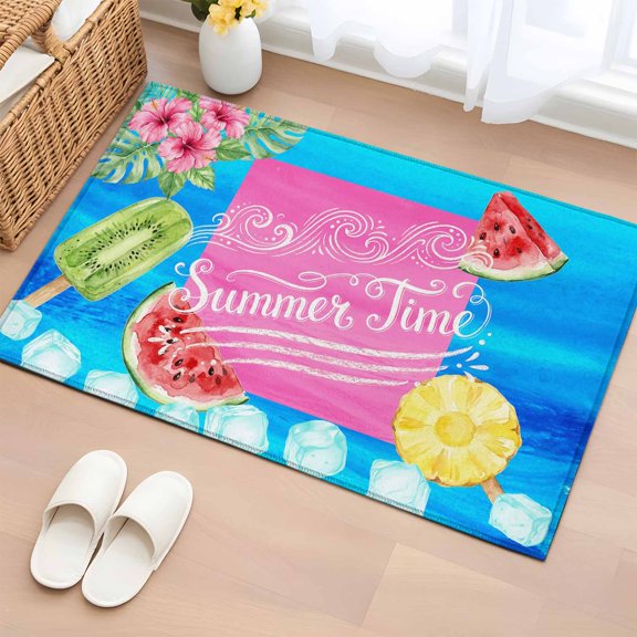 Rectangle Area Rugs 2 x 3 Ft, Summer Time Non-Slip Residential Carpet, Watermelon Fruits Popsicles Flowers Ice Cubes Indoor Crawling Mats Runner Rugs for Living Room/Dining Room/Bedroom