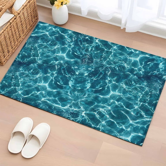 Rectangle Area Rugs 2 x 3 Ft, Teal Green Ocean Waves Non-Slip Residential Carpet, Summer Sea Pool Indoor Crawling Mats Runner Rugs for Living Room/Dining Room/Bedroom