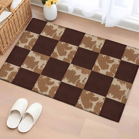 Rectangle Area Rugs 2 x 3 Ft, Vintage Patchwork Non-Slip Residential Carpet, Western Brown Animal Texture Plaid Indoor Crawling Mats Runner Rugs for Living Room/Dining Room/Bedroom