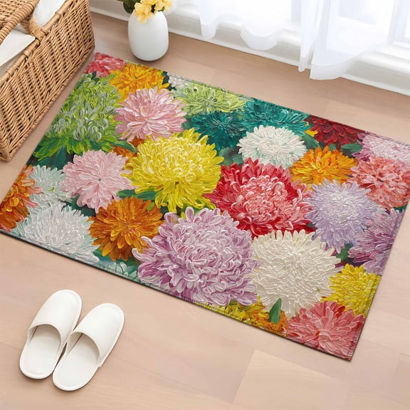 Rectangle Area Rugs 2 x 3 Ft, Watercolor Chrysanthemum Non-Slip Residential Carpet, Vintage Abstract Oil Painting Floral Indoor Crawling Mats Runner Rugs for Living Room/Dining Room/Bedroom