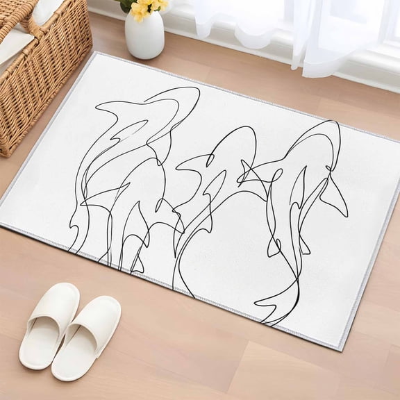 Rectangle Area Rugs 2 x 3 Ft, White Black Striped Shark Non-Slip Residential Carpet, Modern Abstract Art Stripes Indoor Crawling Mats Runner Rugs for Living Room/Dining Room/Bedroom