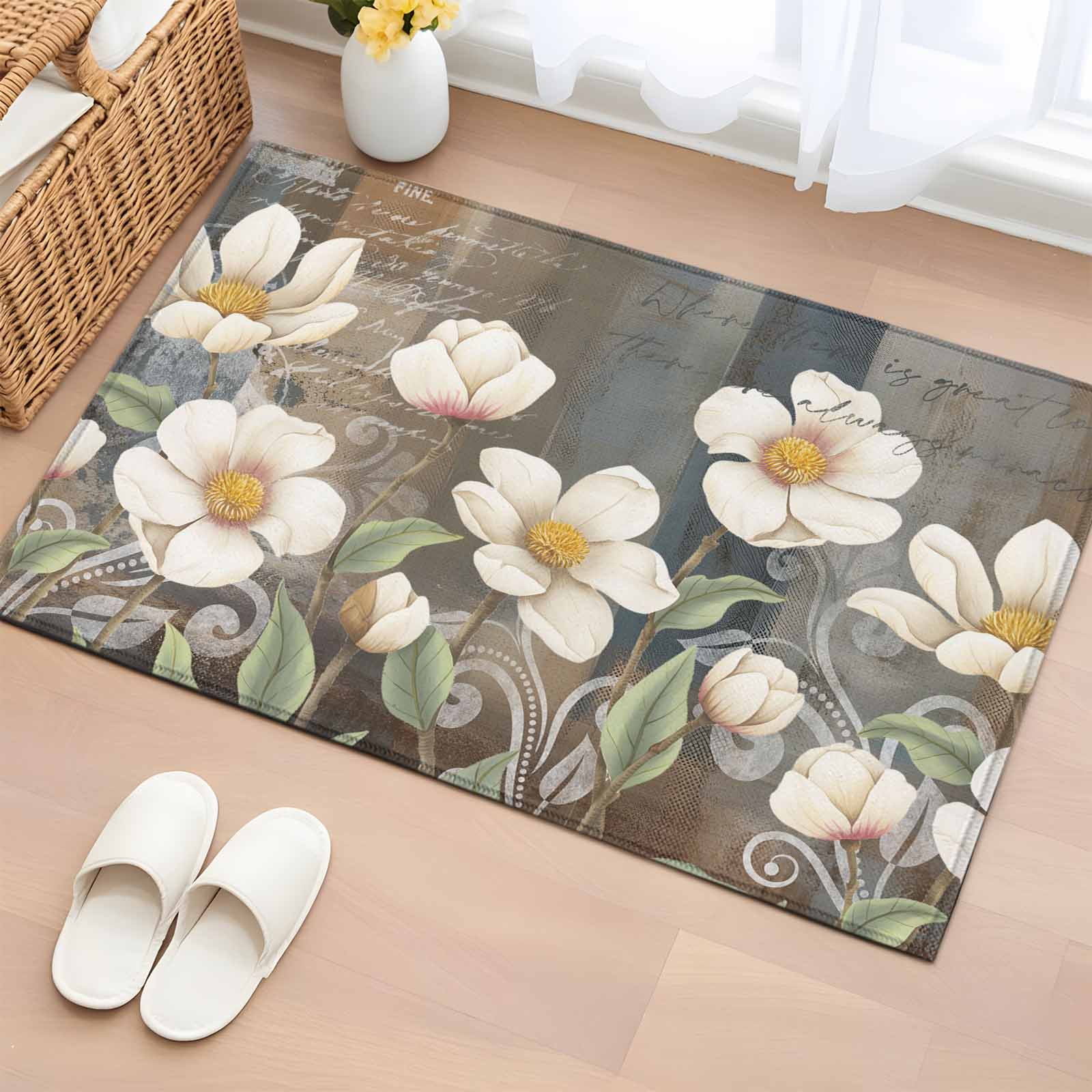 Rectangle Area Rugs 2 x 3 Ft, White Floral Non-Slip Residential Carpet ...