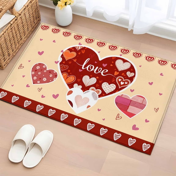 Rectangle Area Rugs 2 x 3 Ft, Yellow Valentines Day Non-Slip Residential Carpet, Love Hearts Romantic Farmhouse Indoor Crawling Mats Runner Rugs for Living Room/Dining Room/Bedroom