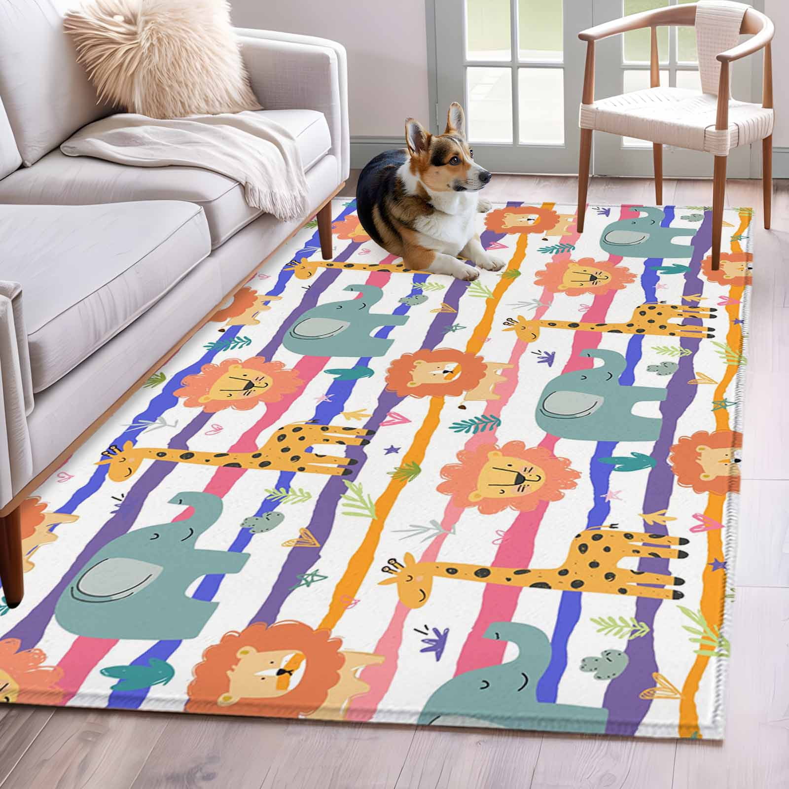 Rectangle Area Rugs 3 x 5 Ft, Cartoon Animals Non-Slip Residential ...