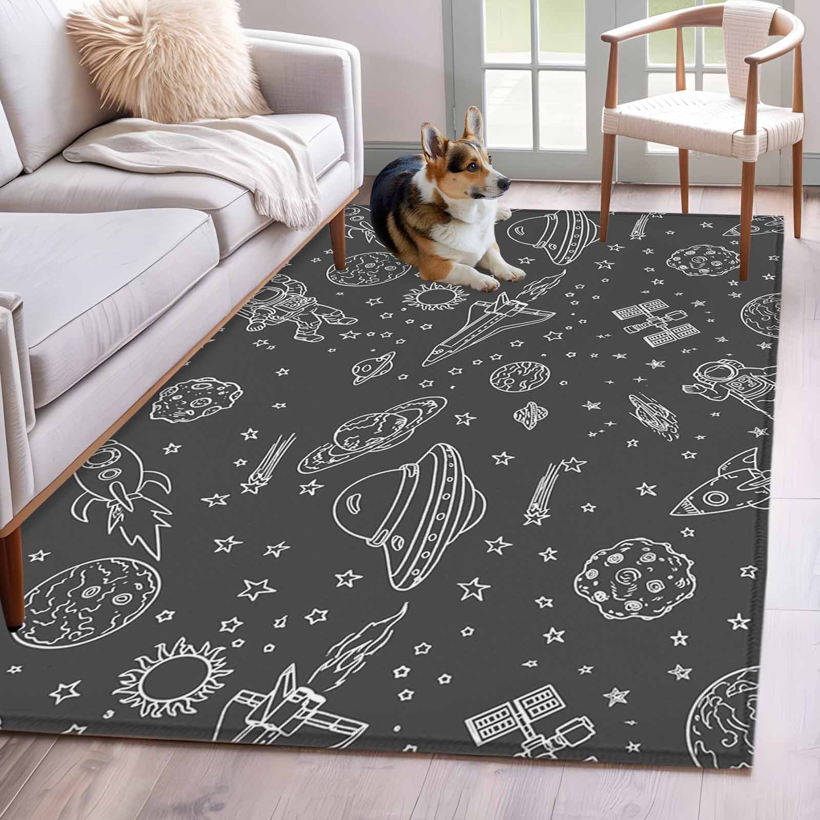 Spacecraft Rug Rectangle Area Rugs 3 x 5 Ft, Grey Cartoon Space Non-Slip Residential ...