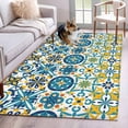 thumbnail image 1 of Rectangle Area Rugs 3 x 5 Ft, Modern Mediterranean Non-Slip Residential Carpet, Retro Moroccan Tiles Texture Vlue Yellow Indoor Crawling Mats Runner Rugs for Living Room/Dining Room/Bedroom, 1 of 8