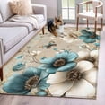 thumbnail image 1 of Rectangle Area Rugs 3 x 5 Ft, Teal Tulip Butterfly Non-Slip Residential Carpet, Beige Turquoise Floral Vintage Rustic Indoor Crawling Mats Runner Rugs for Living Room/Dining Room/Bedroom, 1 of 9