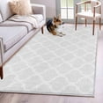 thumbnail image 1 of Rectangle Area Rugs 3 x 5 Ft, White Moroccan Non-Slip Residential Carpet, Boho Morocco Geometric Quatrefoil Grid Indoor Crawling Mats Runner Rugs for Living Room/Dining Room/Bedroom, 1 of 8