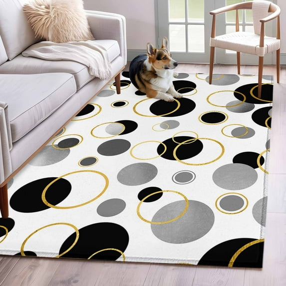 Rectangle Area Rugs 4 x 6 Ft, Black Polka Dots Non-Slip Residential Carpet, Modern Abstract Art Indoor Crawling Mats Runner Rugs for Living Room/Dining Room/Bedroom