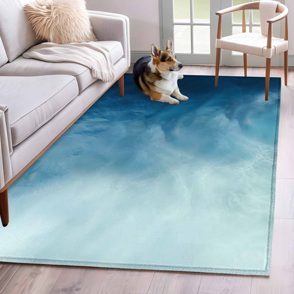 Rectangle Area Rugs 4 x 6 Ft, Blue Ombre Non-Slip Residential Carpet, Coastal Beach Modern Abstract Art Indoor Crawling Mats Runner Rugs for Living Room/Dining Room/Bedroom