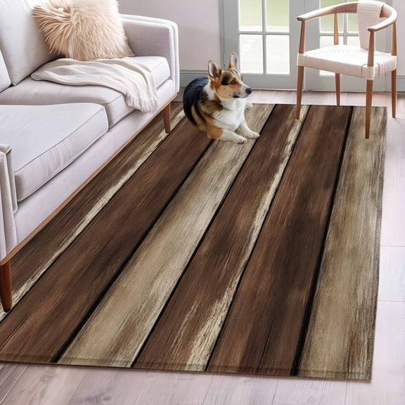 Rectangle Area Rugs 4 x 6 Ft, Brown Wooden Non-Slip Residential Carpet, Vintage Farmhouse Retro Art Indoor Crawling Mats Runner Rugs for Living Room/Dining Room/Bedroom