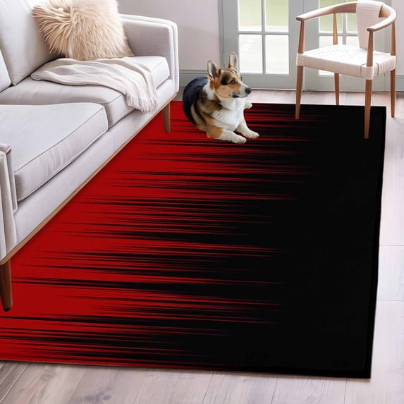 Rectangle Area Rugs 4 x 6 Ft, Dark Red Black Ombre Non-Slip Residential Carpet, Modern Abstract Art Striped Gradient Indoor Crawling Mats Runner Rugs for Living Room/Dining Room/Bedroom