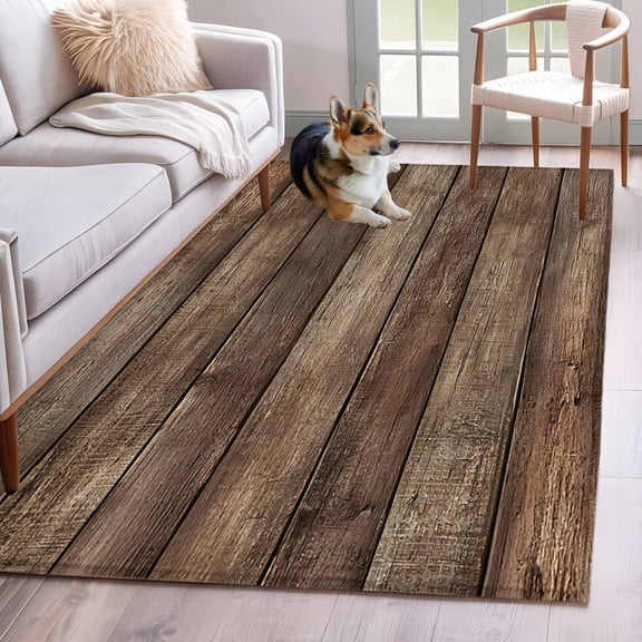 Rectangle Area Rugs 4 x 6 Ft, Old Wooden Board Non-Slip Residential Carpet, Rustic Farmhouse Brown Wooden Plank Indoor Crawling Mats Runner Rugs for Living Room/Dining Room/Bedroom