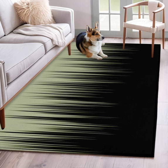 Rectangle Area Rugs 4 x 6 Ft, Sage Green Black Ombre Non-Slip Residential Carpet, Modern Abstract Striped Gradient Indoor Crawling Mats Runner Rugs for Living Room/Dining Room/Bedroom