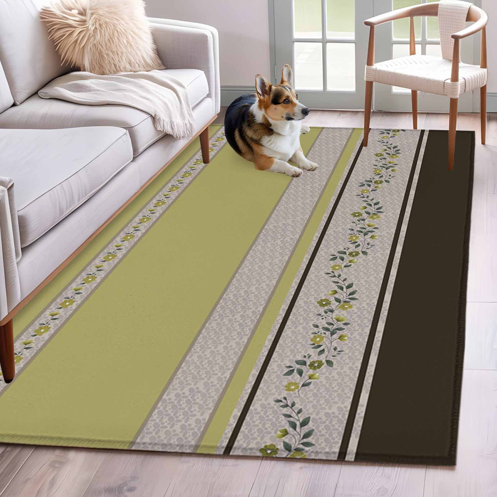 Rectangle Area Rugs 4 x 6 Ft, Sage Green Floral Non-Slip Residential ...
