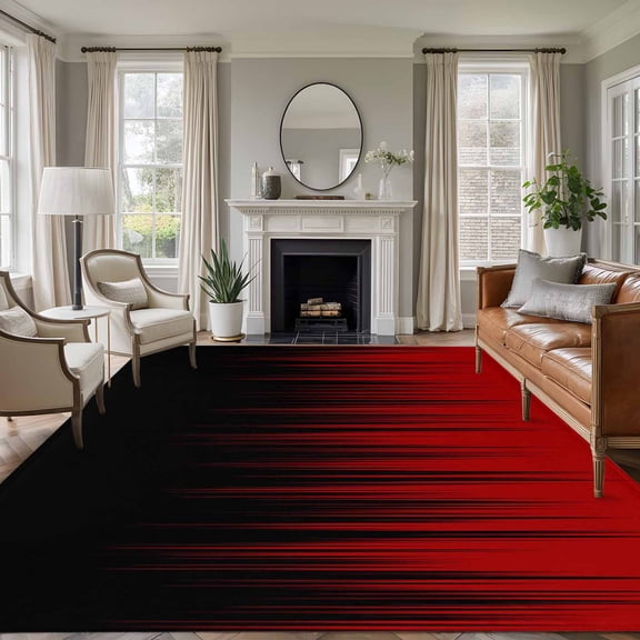 Rectangle Area Rugs 5 x 7 Ft, Dark Red Black Ombre Non-Slip Residential Carpet, Modern Abstract Art Striped Gradient Indoor Crawling Mats Runner Rugs for Living Room/Dining Room/Bedroom
