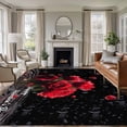 thumbnail image 1 of Rectangle Area Rugs 5 x 7 Ft, Red Roses Non-Slip Residential Carpet, Valentines Day Romantic Petal Floral Black Indoor Crawling Mats Runner Rugs for Living Room/Dining Room/Bedroom, 1 of 8