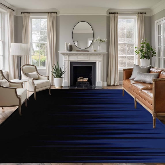 Rectangle Area Rugs 5 x 8 Ft, Navy Blue Black Ombre Non-Slip Residential Carpet, Modern Abstract Striped Gradient Indoor Crawling Mats Runner Rugs for Living Room/Dining Room/Bedroom