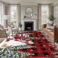 thumbnail image 1 of Rectangle Area Rugs 5 x 8 Ft, Red Plaid Christmas Non-Slip Residential Carpet, Snowman Xmas Truck Balls Tree Indoor Crawling Mats Runner Rugs for Living Room/Dining Room/Bedroom, 1 of 8