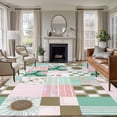 thumbnail image 1 of Rectangle Area Rugs 5 x 8 Ft, Spring Floral Checkered Non-Slip Residential Carpet, Turquoise Pink Buffalo Plaid Indoor Crawling Mats Runner Rugs for Living Room/Dining Room/Bedroom, 1 of 8