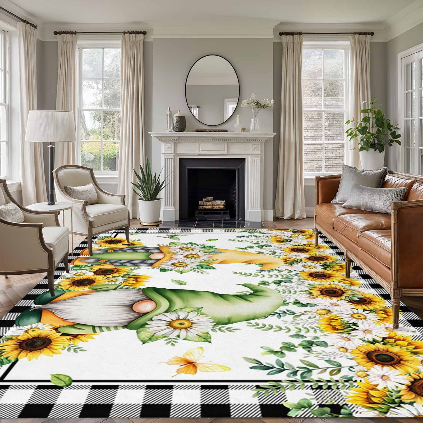 Rectangle Area Rugs 5 x 8 Ft, Sunflower Gnomes Non-Slip Residential ...