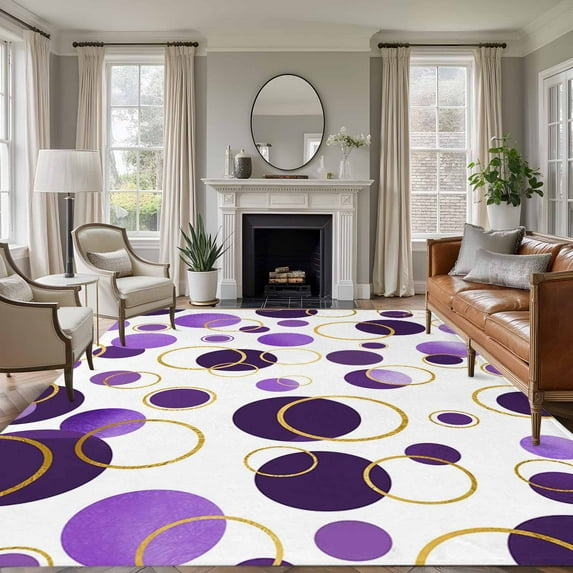 Rectangle Area Rugs 6 x 9 Ft, Purple Polka Dots Non-Slip Residential Carpet, Modern Abstract Art Indoor Crawling Mats Runner Rugs for Living Room/Dining Room/Bedroom