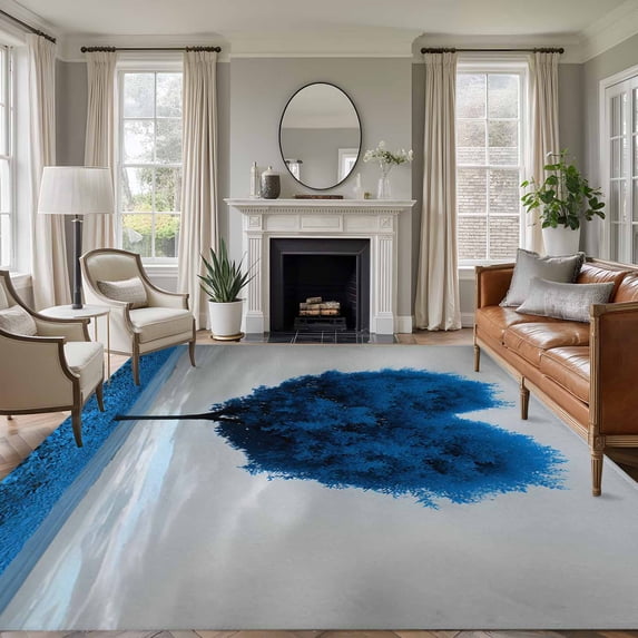 Rectangle Area Rugs 6 x 9 Ft, Valentine's Day Non-Slip Residential Carpet, Blue Heart Love Trees Romance Spring Indoor Crawling Mats Runner Rugs for Living Room/Dining Room/Bedroom