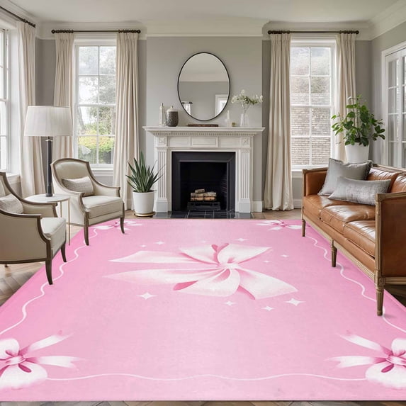 Rectangle Area Rugs 6 x 9 Ft, Valentine's Day Non-Slip Residential Carpet, Pink Bowknot Ribbon Modern Mother's Day Indoor Crawling Mats Runner Rugs for Living Room/Dining Room/Bedroom