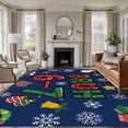 thumbnail image 1 of Rectangle Area Rugs 8 x 10 Ft, Blue Christmas Non-Slip Residential Carpet, Winter Xmas Sbowflakes Snowmans Cartoon Indoor Crawling Mats Runner Rugs for Living Room/Dining Room/Bedroom, 1 of 8