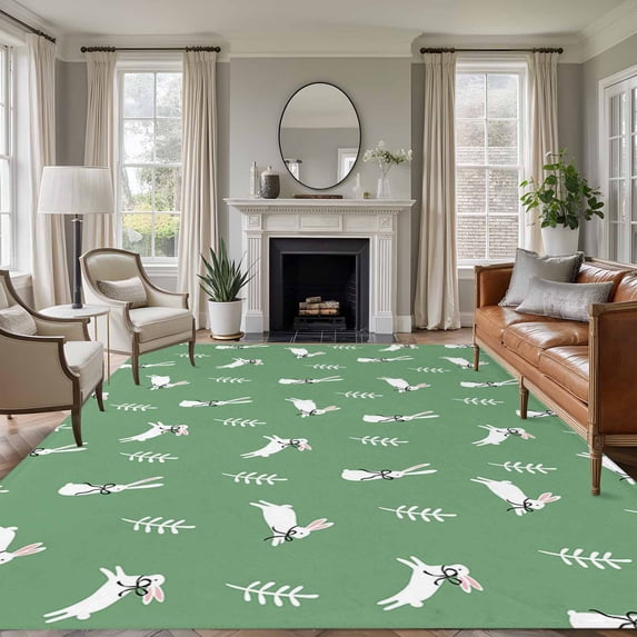Rectangle Area Rugs 8 x 10 Ft, Green Spring Easter Non-Slip Residential ...