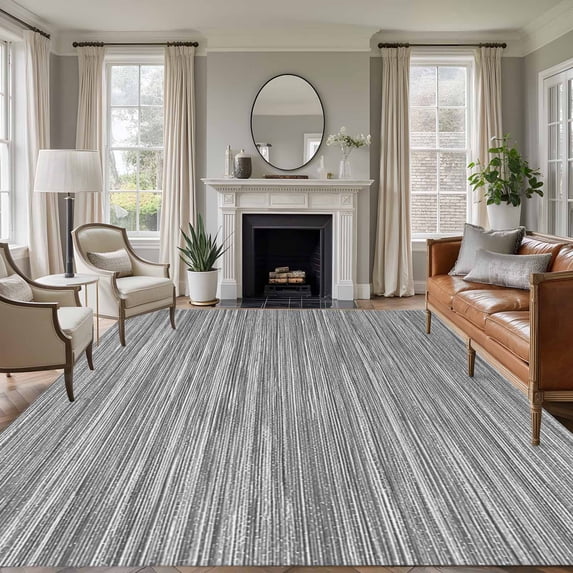 Rectangle Area Rugs 8 x 10 Ft, Vintage Gray Non-Slip Residential Carpet, Country Farmhouse Abstract Minimalist Art Indoor Crawling Mats Runner Rugs for Living Room/Dining Room/Bedroom