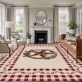 thumbnail image 1 of Rectangle Area Rugs 8 x 10 Ft, Western Texas Star Vintage Non-Slip Residential Carpet, Rustic Wreath Red Beige Plaid Indoor Crawling Mats Runner Rugs for Living Room/Dining Room/Bedroom, 1 of 8