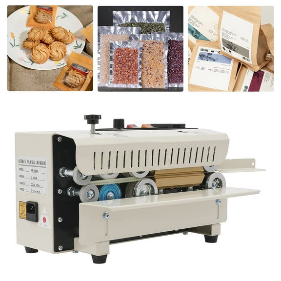 Rectangle Automatic Continuous Band Sealer Horizontal Bag Sealing Machine LED 110V 600W 15.8*10*9.5in Used in Aluminum Foil Bags, Plastic Bags, Kraft Paper Bags