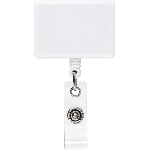 Rectangle Badge Reel with Swivel Alligator Clip - Large Face for Custom Designs - Heavy Duty Retractable Rectangle ID Holder for Nurses, Teachers & DIY Crafters (White)