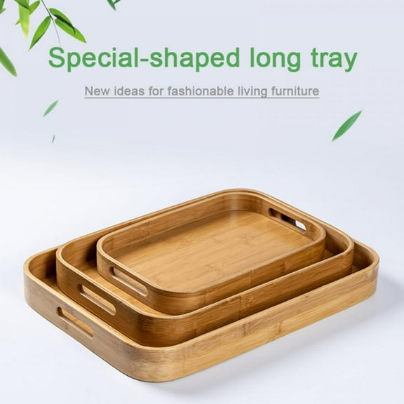 Rectangle Bamboo Serving Tray with Handles Multifunctional Bed Tray for Breakfast Dinner Coffee Tea Snack Table 16 x 11 x 2 Inch