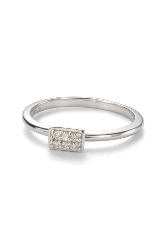 Rectangle Bar Pave Set Diamond Ring 1.5 Ct Diamond 14K White Gold Over