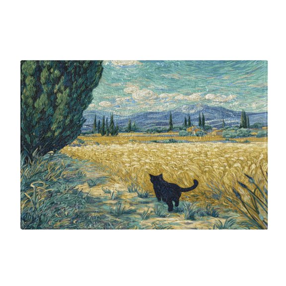 Rectangle Bath Rugs Plush Bathroom Carpet Mat Non Slip Bathroom Mats Black Cat Walking Fields