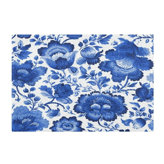 Rectangle Bath Rugs Plush Bathroom Carpet Mat Non Slip Bathroom Mats Blue Floral Pattern