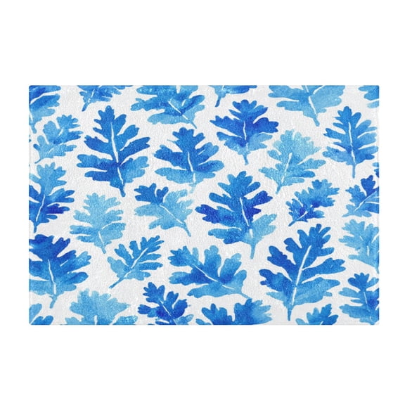 Rectangle Bath Rugs Plush Bathroom Carpet Mat Non Slip Bathroom Mats Blue Oak Leaf Pattern