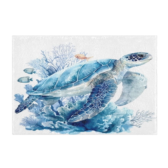 Rectangle Bath Rugs Plush Bathroom Carpet Mat Non Slip Bathroom Mats Blue Sea Turtle Pattern