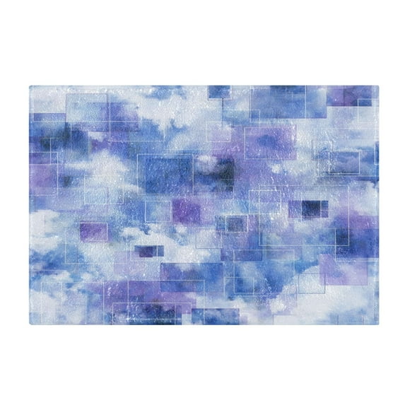 Rectangle Bath Rugs Plush Bathroom Carpet Mat Non Slip Bathroom Mats Blue Squares and Shapes