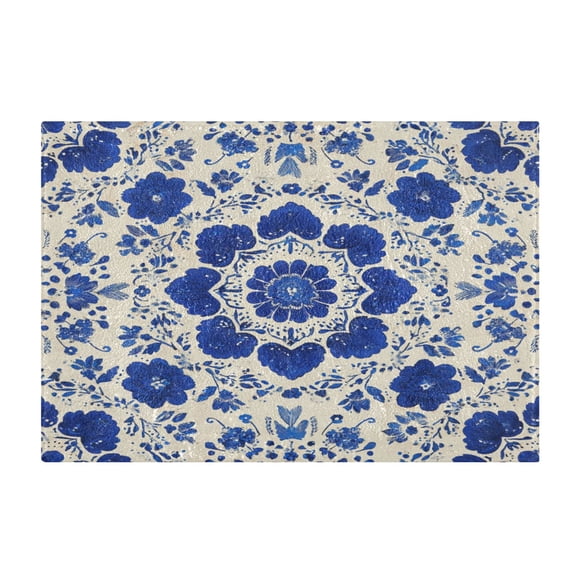 Rectangle Bath Rugs Plush Bathroom Carpet Mat Non Slip Bathroom Mats Blue and White Batik Pattern