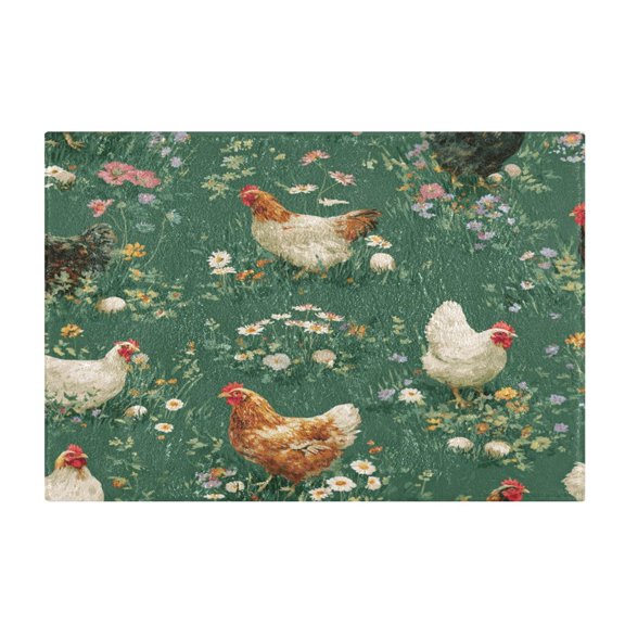 Rectangle Bath Rugs Plush Bathroom Carpet Mat Non Slip Bathroom Mats Chickens and Flowers Pattern