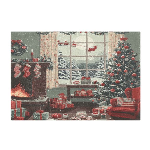Rectangle Bath Rugs Plush Bathroom Carpet Mat Non Slip Bathroom Mats Christmas Scene with Room