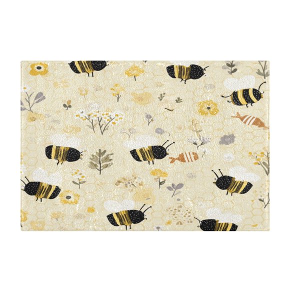 Rectangle Bath Rugs Plush Bathroom Carpet Mat Non Slip Bathroom Mats Cute Bees and Honeycomb Pattern