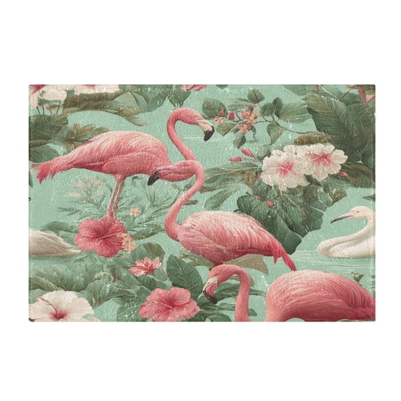 Rectangle Bath Rugs Plush Bathroom Carpet Mat Non Slip Bathroom Mats Flamingo Tropical Leaves Pattern
