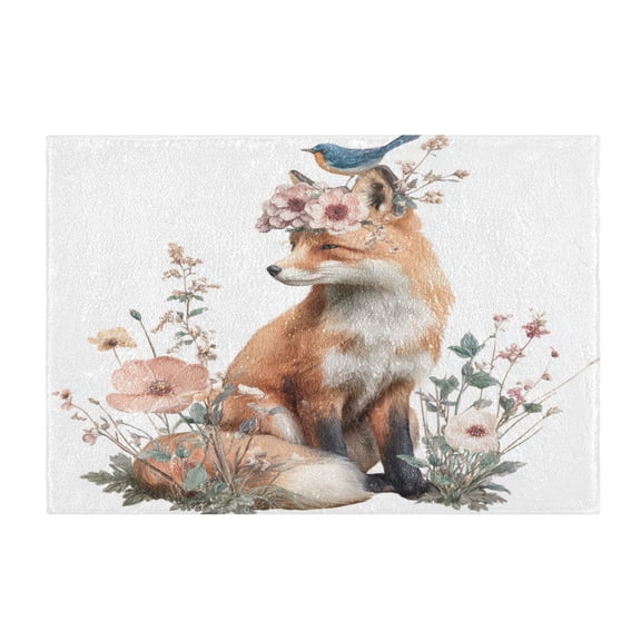 Rectangle Bath Rugs Plush Bathroom Carpet Mat Non Slip Bathroom Mats Fox with A Bird