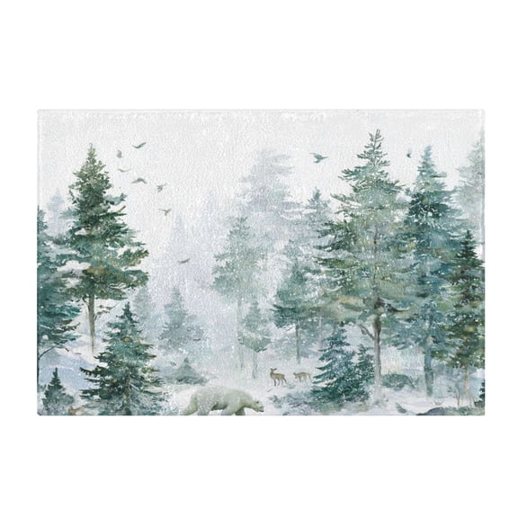 Rectangle Bath Rugs Plush Bathroom Carpet Mat Non Slip Bathroom Mats Green Snowy Forest Scene