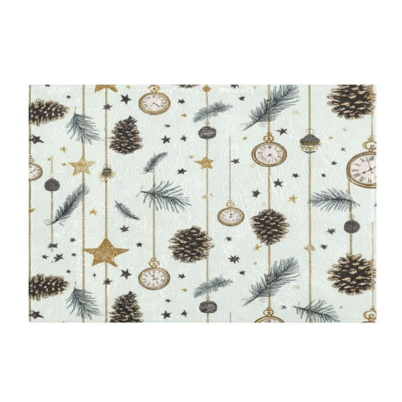 Rectangle Bath Rugs Plush Bathroom Carpet Mat Non Slip Bathroom Mats Hanging Clocks and Pine Cones