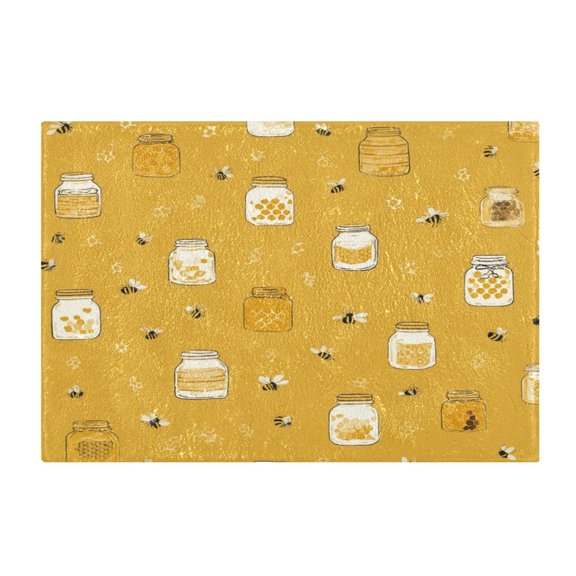 Rectangle Bath Rugs Plush Bathroom Carpet Mat Non Slip Bathroom Mats Honey Jars and Bees Pattern